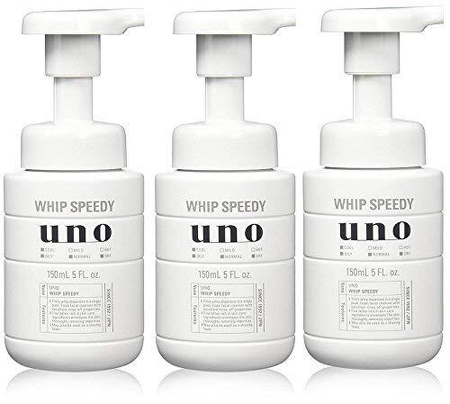 Set of 3 UNO Face Wash Foam Face Wash Whip Speedy Body 150ml Shiny and dry Cool and refreshing skin JAN:4901872449651
